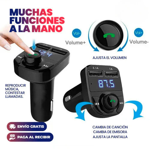 TRANSMISOR BLUETOOTH  PARA AUTO - CARGA RÁPIDA