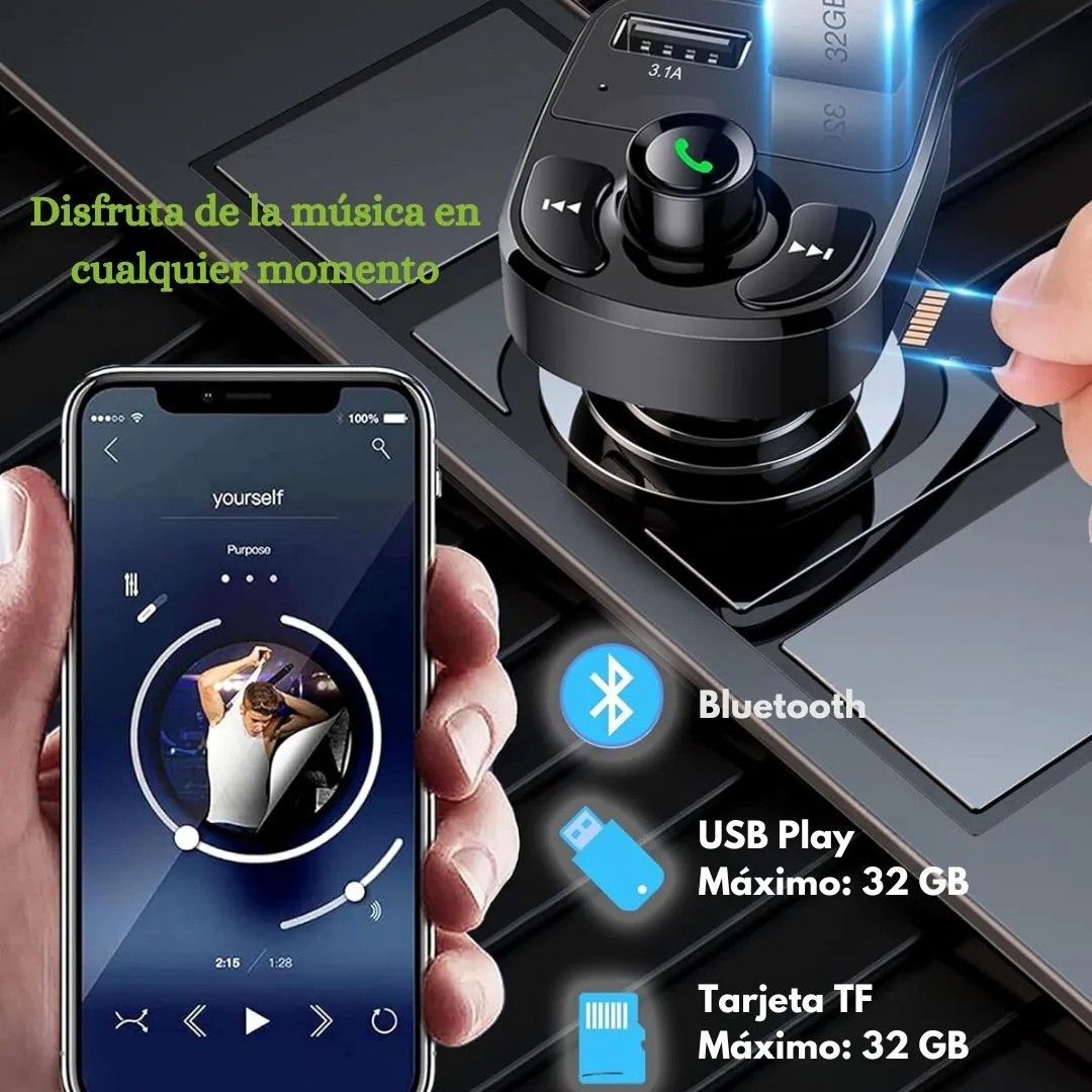 TRANSMISOR BLUETOOTH  PARA AUTO - CARGA RÁPIDA