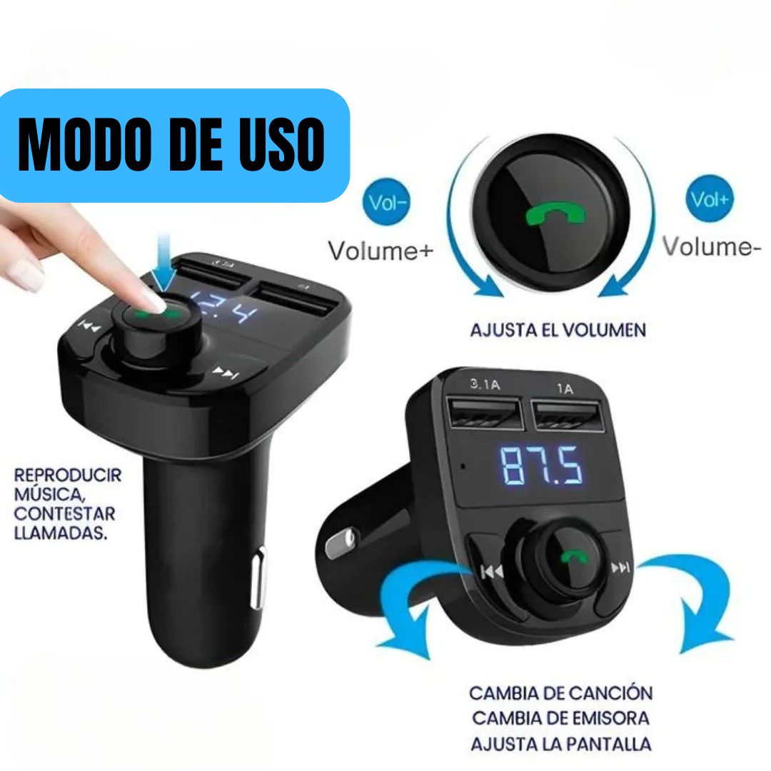 TRANSMISOR BLUETOOTH  PARA AUTO - CARGA RÁPIDA